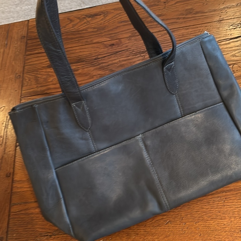 Le Donne Leather Collection Shoulder Bag Medium Size Purse Gray Zip Pocket - Picture 11 of 11